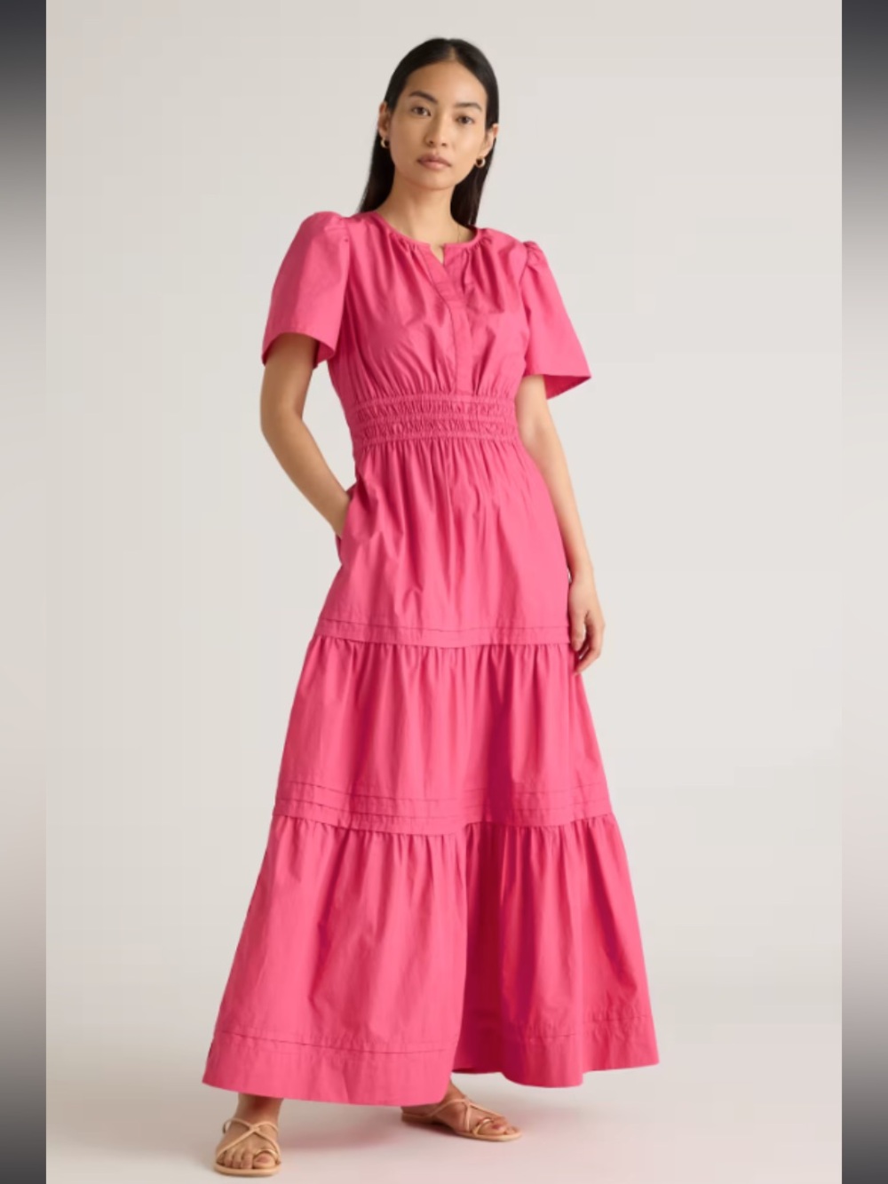 Quince Pink Cotton Poplin Tiered Maxi Dress Large